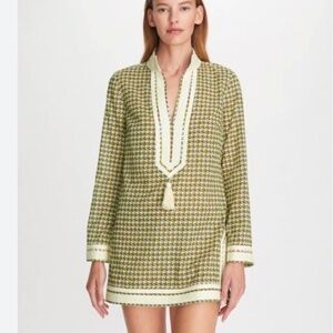 New Tory Burch Ivory Basketweave Print Tassel Tunic – Size S